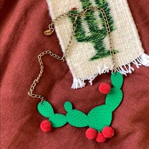Wooden Cactus Pom Pom necklace